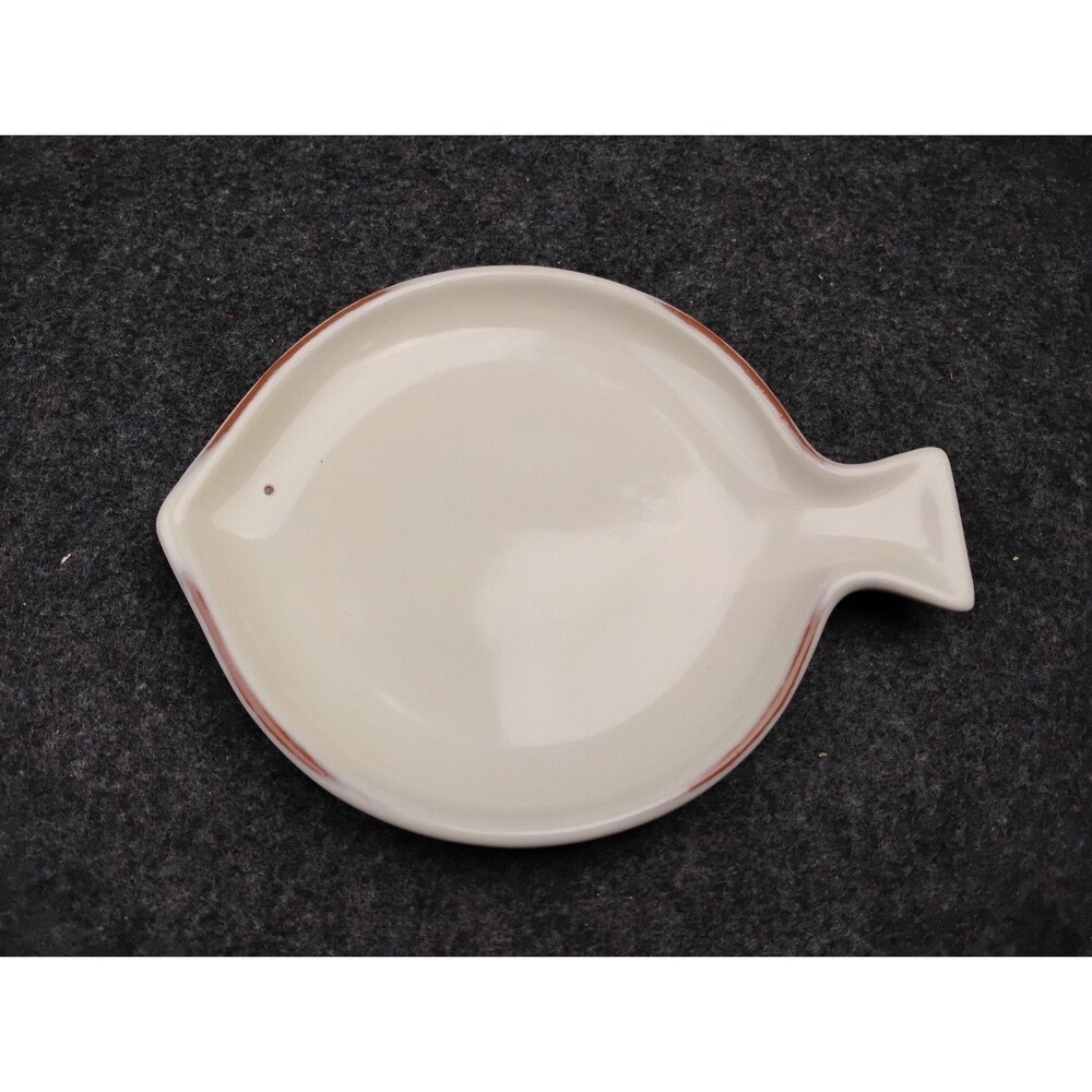 Fish Spoon Rest Pottery Trinket Dish Nautical Beach Decor Tan